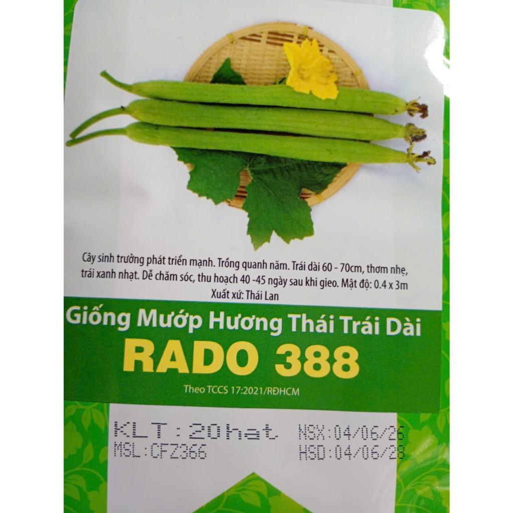 Gói 20 Hạt Mướp Hương Thái Trái Dài RD 388, Hạt Nảy Mầm Nhanh, Mạnh, Trồng Quanh Năm, Cty Rạng Đông Nổi Tiếng