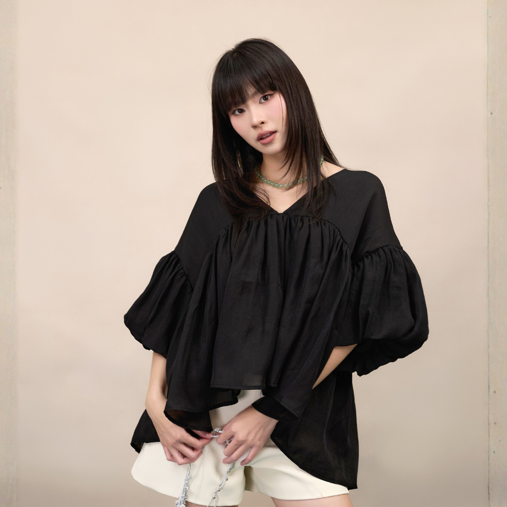 Áo kiểu nữ babydoll Lalami Miều Est.2013 dáng xòe rộng vải tơ hàn cánh dơi