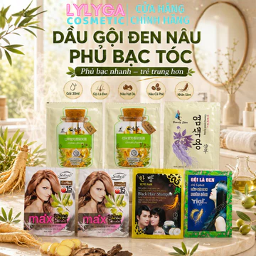 Dầu gội đen nâu phủ bạc tóc 1 Gói 30ml dầu gội nhuộm tóc đen nâu, Gội là đen tigi nhân sâm Hàn Quốc gội nâu hạt dẻ GD01