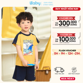 Đồ Bộ Bé Trai ILABY HCM Set Áo Thun Khủng Long Lướt Sóng Siêu Ngầu Size 2-12 Tuổi [3914]