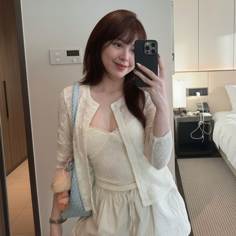 Set Áo 2 Dây Ren Hoa Nổi Kèm Cardigan Ren Nữ Phong Cách Nàng Thơ Tiểu Thư Hàn Quốc Mùa Kimee - KA915