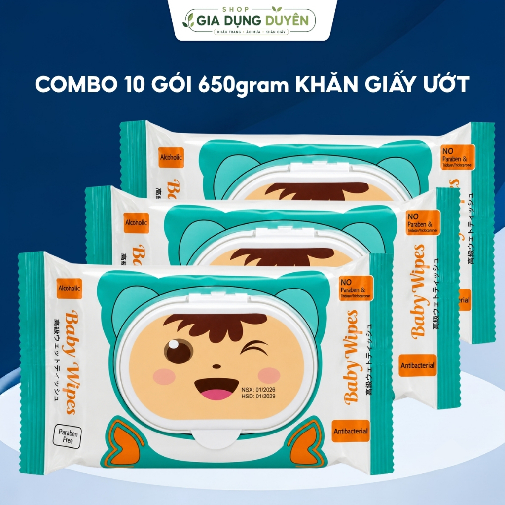 KHĂN GIẤY ƯỚT Baby Wipes SIÊU XỊN, CHẤT LƯỢNG DÀY BẢN TO An Toàn Cho Bé 650gram