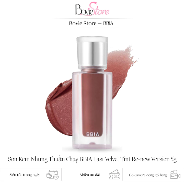 ( Dòng Lì Vỏ Mới ) Son Kem Nhung Thuần Chay BBIA Last Velvet Tint Re-new Version 5g