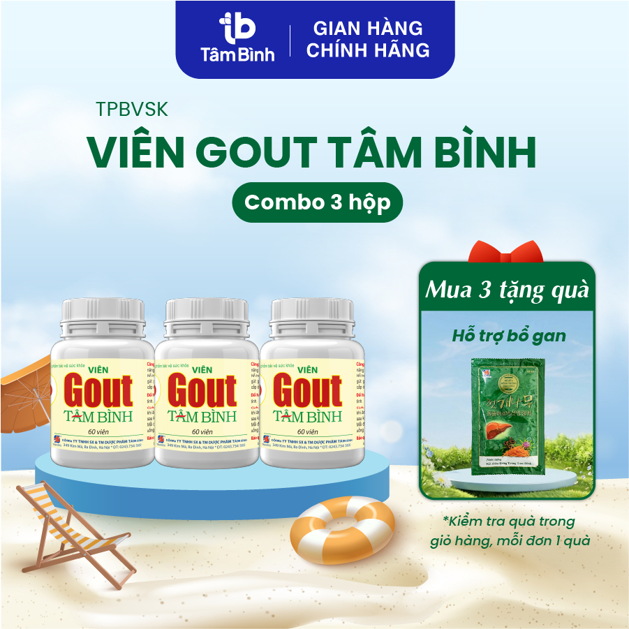 [Combo 1 tháng] 3 hộp Viên Gout Tâm Bình - Hỗ trợ giảm đau do gút, tăng đào thải axit uric
