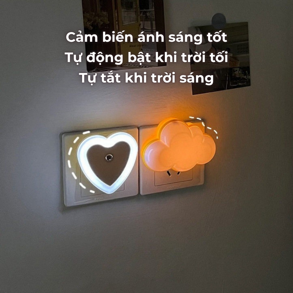 Đèn Ngủ Cảm Ứng Bóng Led Cảm Biến Ánh Sáng Tự Động Bật Tắt, Đèn Decor Phòng Ngủ Mini Cắm Điện Trực Tiếp Hình Dễ Thương