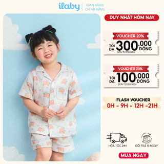 Bộ đồ mặc nhà cho bé ILABY HCM bộ pijama Cotton cao cấp họa tiết gấu dễ thương size 9-40kg [3925]