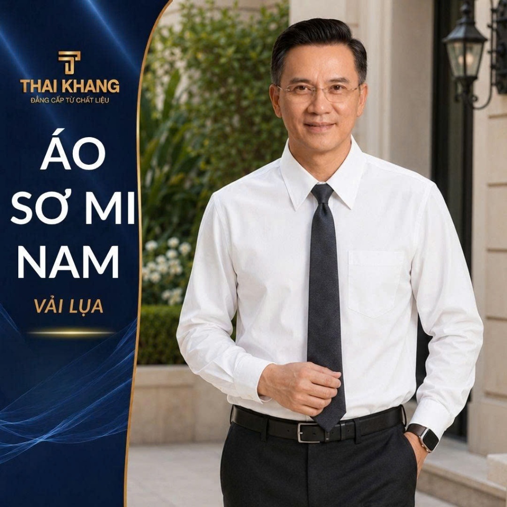 Áo sơ mi nam dài tay trung niên Thái Khang vải lụa xuất khẩu mềm mịn co dãn nhẹ ATK23