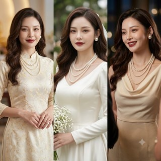 [ DAISYN ] N682 dây chuyền ngọc trai nhân tạo , chuỗi hạt ngọc trai nhân tạo 3 sợi sang trọng cho nữ
