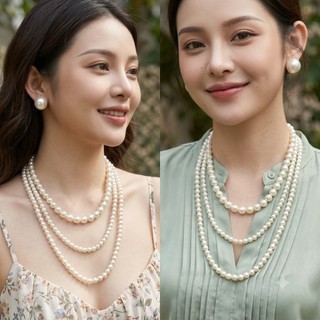 [ DAISYN ] N682 dây chuyền ngọc trai nhân tạo , chuỗi hạt ngọc trai nhân tạo 3 sợi sang trọng cho nữ
