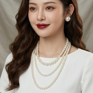 [ DAISYN ] N682 dây chuyền ngọc trai nhân tạo , chuỗi hạt ngọc trai nhân tạo 3 sợi sang trọng cho nữ