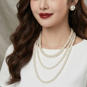 N682 dây chuyền ngọc trai nhân tạo , chuỗi hạt ngọc trai nhân tạo 3 sợi sang trọng cho nữ
