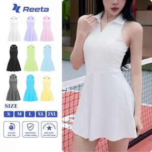 Váy tennis pickleball cổ polo sát nách thể thao nữ Reeta tặng kèm quần bảo hộ chất liệu thun co giãn thoáng khí-A065
