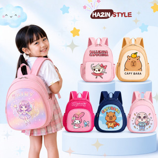 Balo cho bé 1-5 tuổi đi học mẫu giáo, balo mầm non bé trai bé gái in hình Hello Kitty, Kuromi, Capybara dễ thương