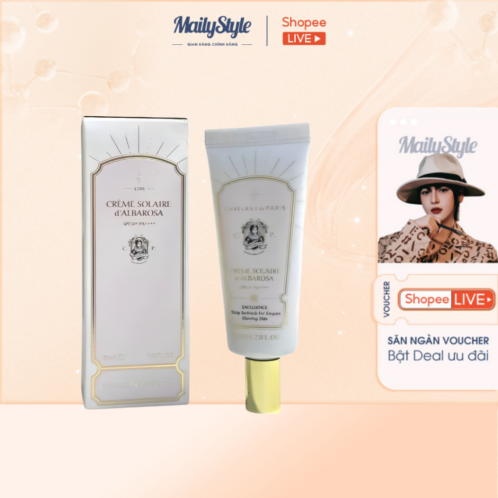 Q04_Kem chống nắng dưỡng ẩm nâng tông SKANSKIN Crème Solaire D'albarosa SPF50+PA++++ 35ml