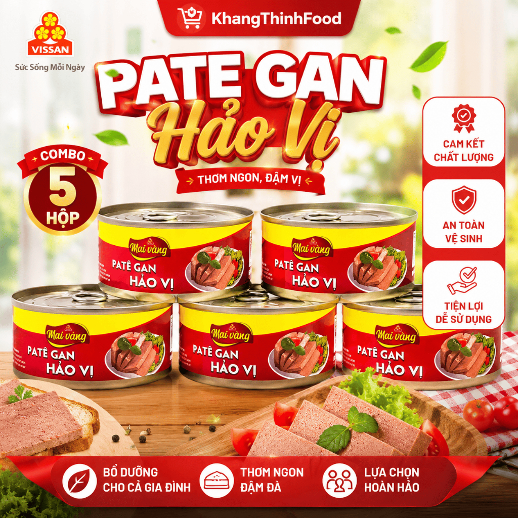 [ COMBO 5 HỘP ] Patê Gan Hảo Vị Vissan – Date 2028, HSD 36 Tháng, Ăn Liền Tiện Lợi