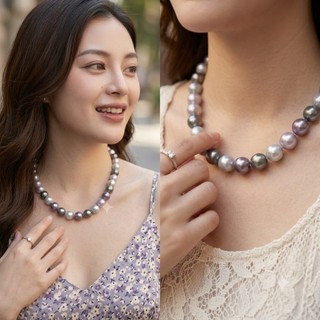 [N1162] Vòng Cổ Ngọc 16li Khoá Yên Ngựa, Dây Chuyền Ngoc Trai Đá Nhân Tạo, Chuỗi Hạt Ngọc Xám Tím