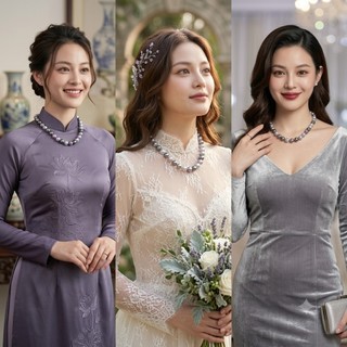 [N1162] Vòng Cổ Ngọc 16li Khoá Yên Ngựa, Dây Chuyền Ngoc Trai Đá Nhân Tạo, Chuỗi Hạt Ngọc Xám Tím