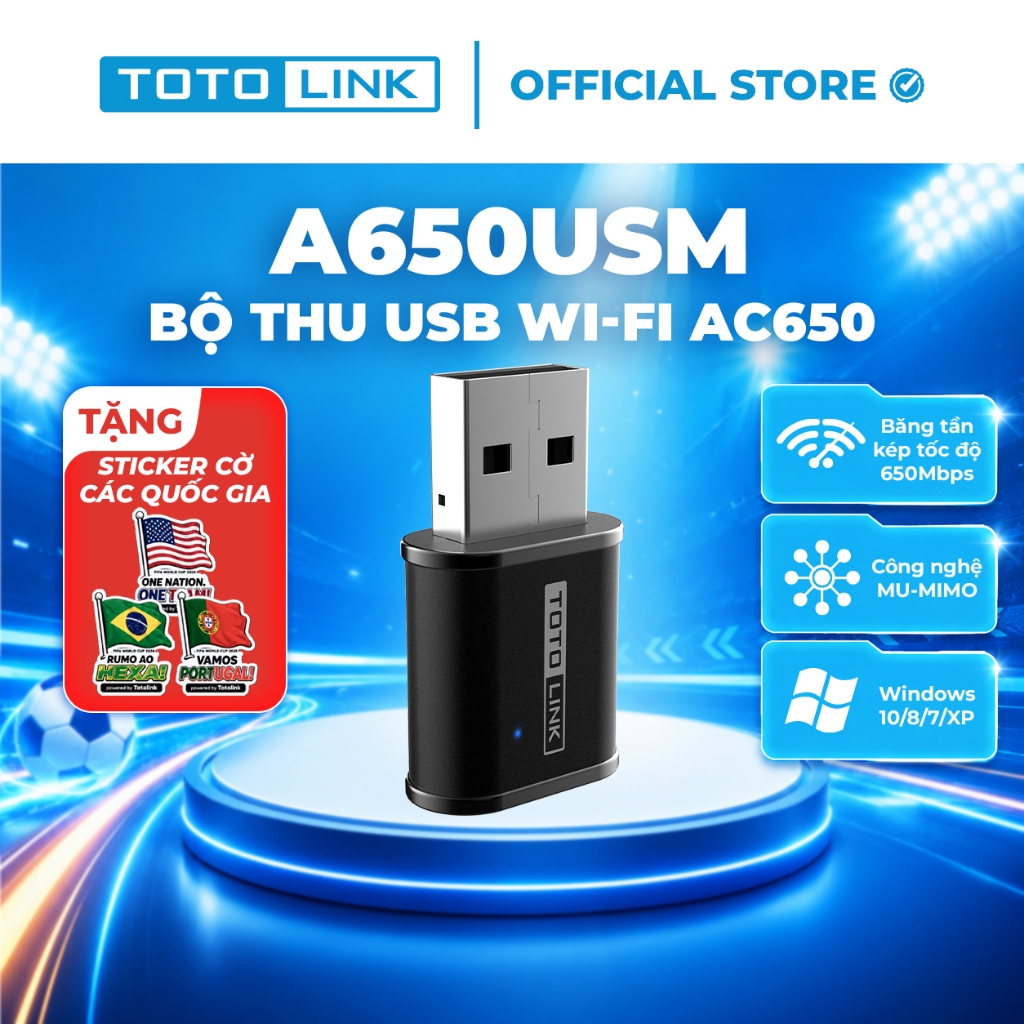 [Hoả Tốc] Bộ thu USB Wi-Fi TOTOLINK A650USM - Chuẩn Wi-Fi 5 AC650