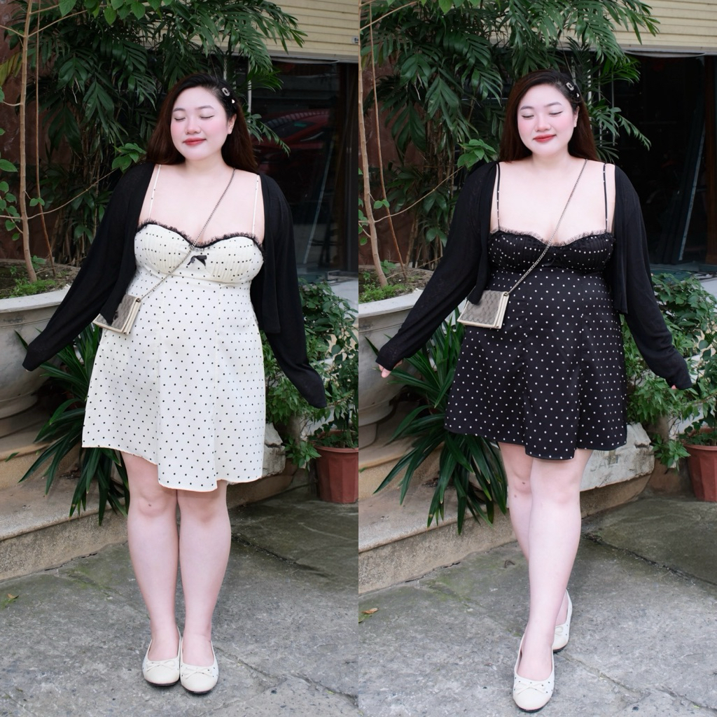 (Múp Bigsize) Đầm 2s cúp ngực chấm bi + khoác bigsize 60-110kg