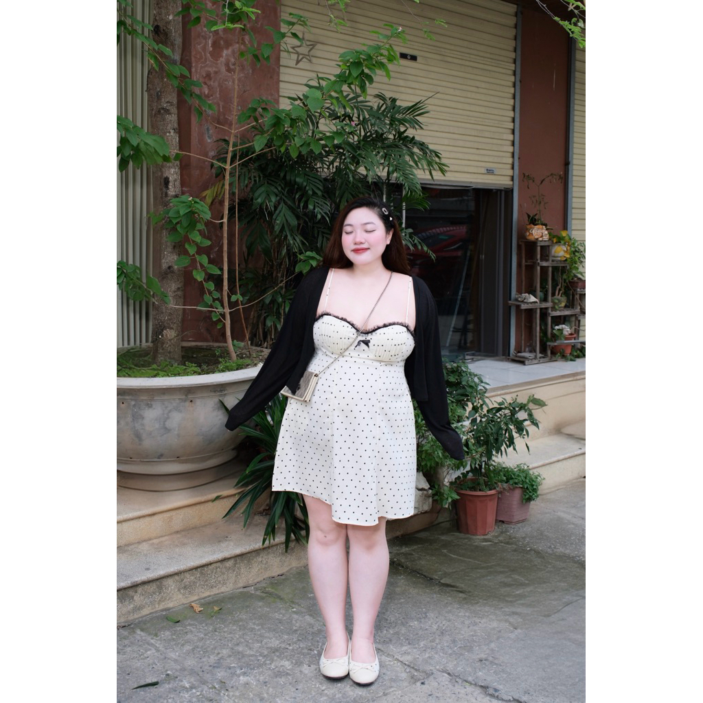 (Múp Bigsize) Đầm 2s cúp ngực chấm bi + khoác bigsize 60-110kg