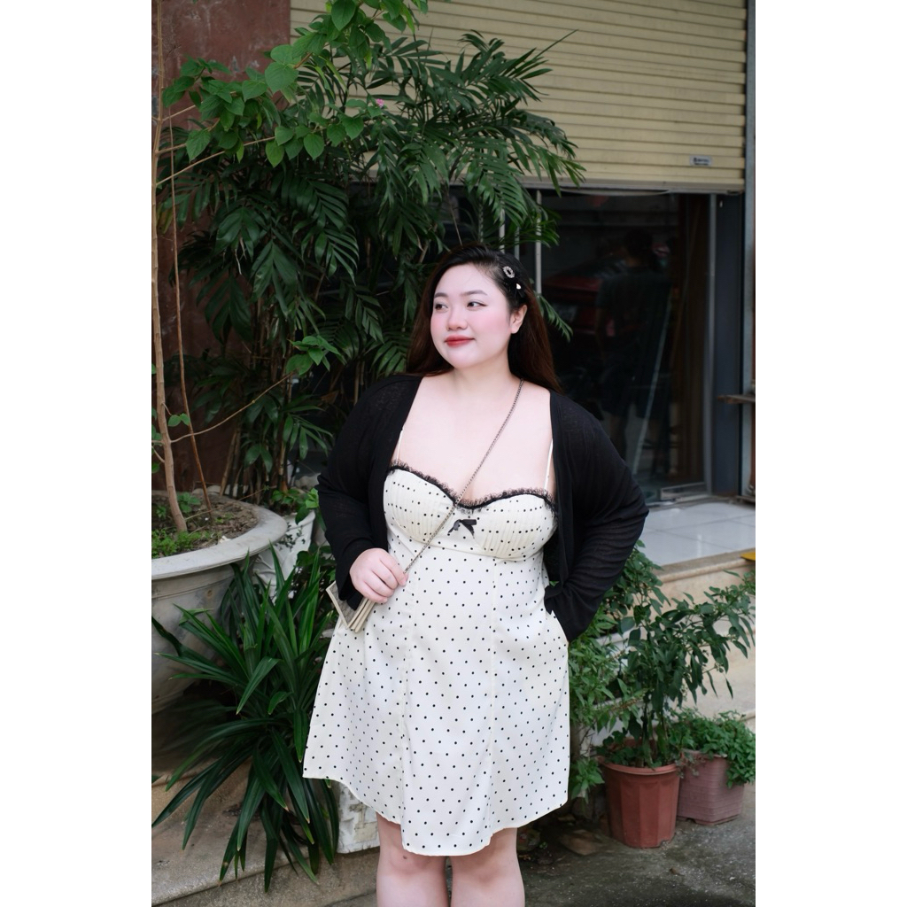 (Múp Bigsize) Đầm 2s cúp ngực chấm bi + khoác bigsize 60-110kg