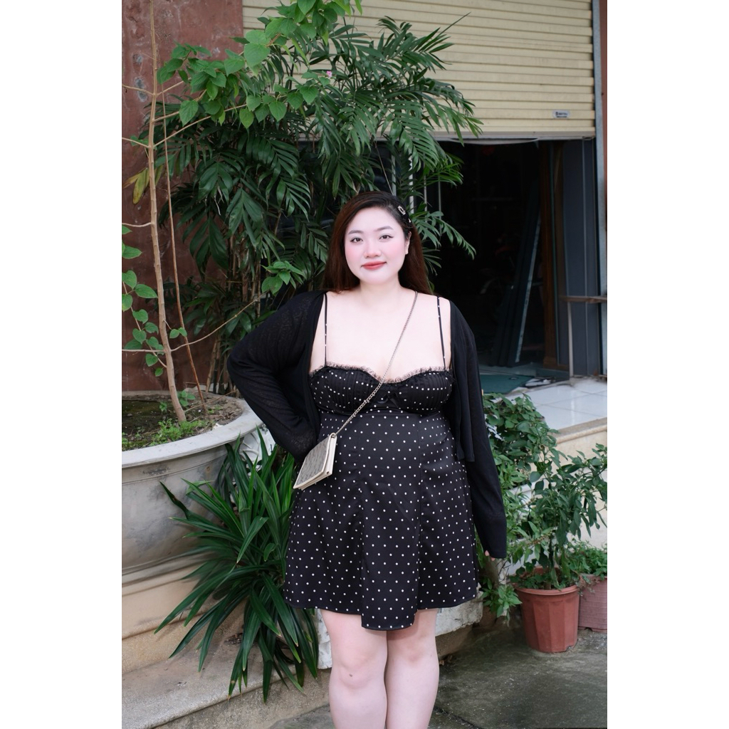 (Múp Bigsize) Đầm 2s cúp ngực chấm bi + khoác bigsize 60-110kg
