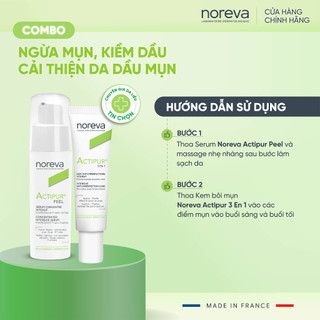 2 bước chăm da dầu mụn cùng serum Noreva Actipur Peel 30ml và kem bôi mụn Noreva Actipur 3 En 1 Intensive Anti-Imperfect