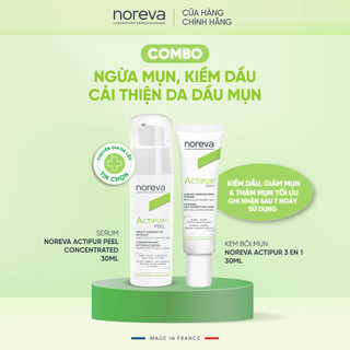 2 bước chăm da dầu mụn cùng serum Noreva Actipur Peel 30ml và kem bôi mụn Noreva Actipur 3 En 1 Intensive Anti-Imperfect