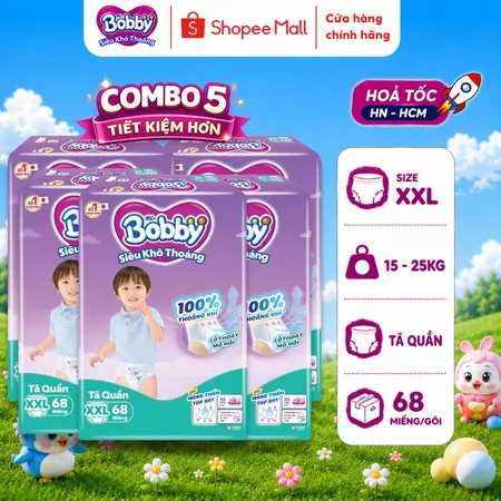 Tã quần Bobby Ultra Mẫu mới Siêu khô thoáng M96/L88/XL76/XXL70