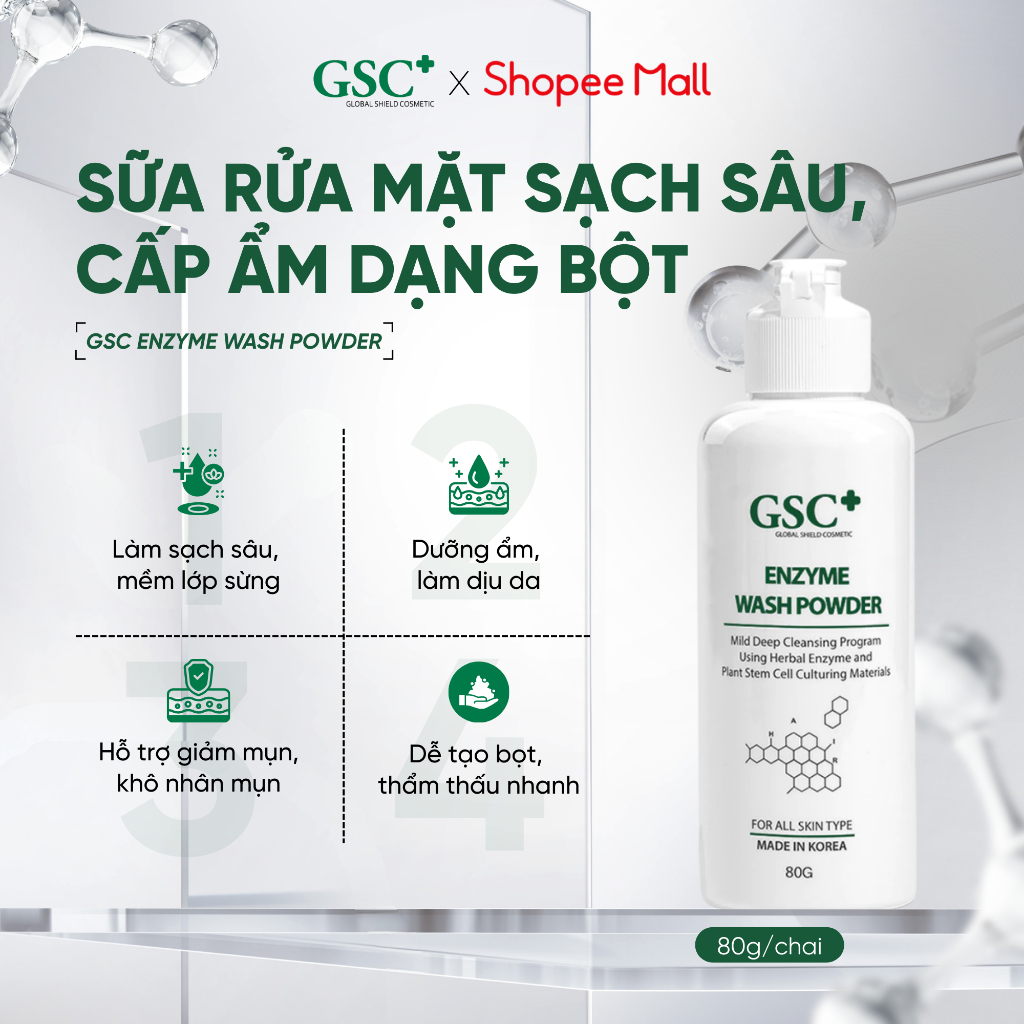 Sữa Rửa Mặt Sạch Sâu, Cấp Ẩm Dạng Bột GSC Enzyme Wash Powder - Bột Rửa Mặt Cho Mọi Loại Da 80g - GC034A