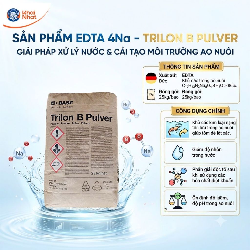 EDTA 4Na – Trilon B Pulver – EDTA Đức 25kg/bao.Giúp khử phèn, kim loại nặng hiệu quả