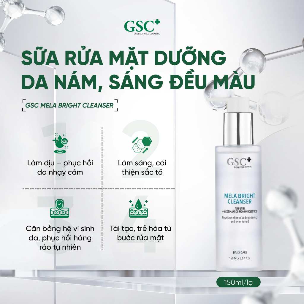 Sữa Rửa Mặt Cho Da Nám, Không Đều Màu GSC Mela Bright Cleanser 150ml - Hỗ Trợ Giảm Nám, Sáng Da - GC093A