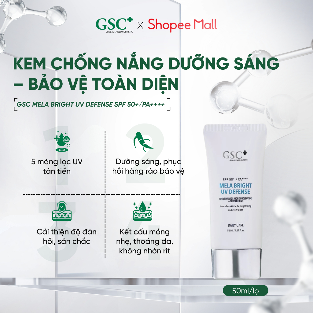 Kem Chống Nắng Cho Da Nám, Da Xỉn Màu 5 Màng Lọc Chống nắng GSC Mela Bright UV Defense SPF 50+/ PA++++  50ml - GC099A
