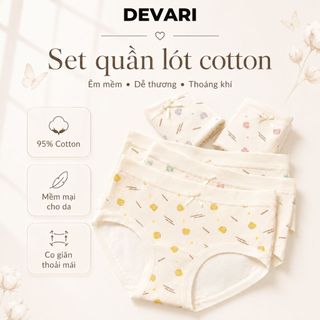 Quần Lót Nữ Cotton Cao Cấp Mềm Min Viền Su,Quần Chip Nữ Cotton Họa Tiết Đáng Yêu Nữ Tính DEVARI L6408