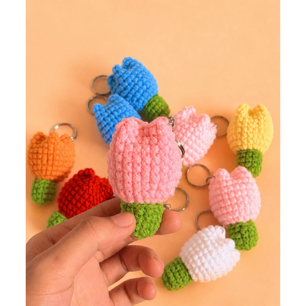Móc khóa hoa tulip len handmade đồ thủ công