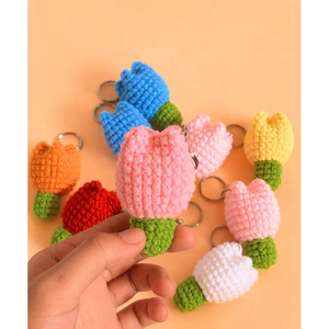 Móc khóa hoa tulip len handmade đồ thủ công