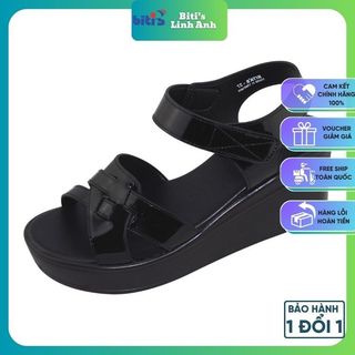 GIÀY SANDAL QUAI HẬU NỮ BITA'S ĐẾ XUỒNG BẰNG CAO QUAI DÁN SYN293 (ĐEN + KEM) - BITAS