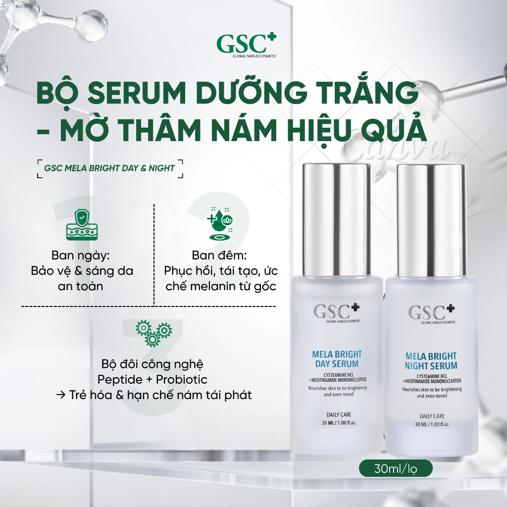 Bộ Đôi Serum Dưỡng Sáng, Mờ Thâm Nám DAY & NIGHT MELA BRIGHT SERUM 30 ML Hỗ Trợ Sáng Da, Mờ Nám - S2