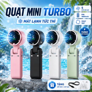 Quạt Mini Cầm Tay Tích Điện 1800mAh Gió Mạnh 5 Cấp Độ Gấp Gọn 180° Để Bàn S-17 Turbo
