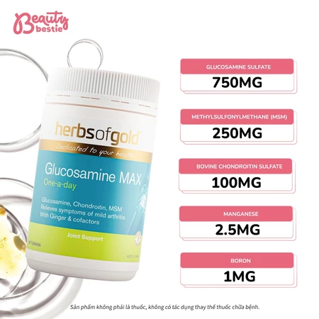 Viên Uống Glucosamine Herbs of Gold MAX 90 Viên Hỗ Trợ Khớp Linh Hoạt, Giảm Đau Nhức