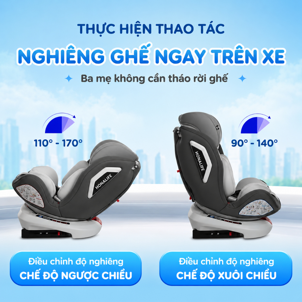 Ghế ngồi ô tô Honalife, bảo hành 24 tháng đạt chuẩn i-Size , dễ dàng tháo lắp tiện lợi