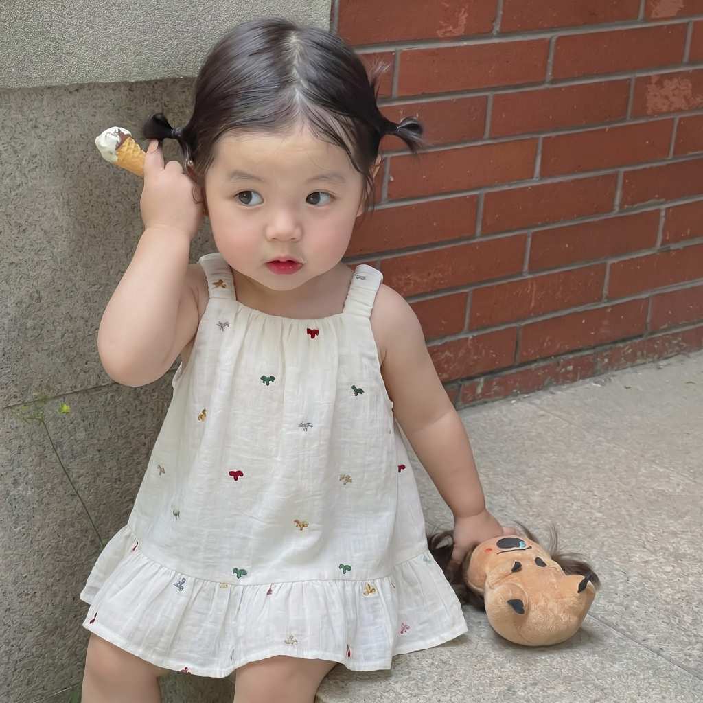 Little Soda - Váy Bé Gái Đầm Hai Dây Vải Tơ Thêu Ngựa Pony Cao Cấp Phong Cách Hàn Quốc Cho Bé 1.5 - 5 Tuổi (8-22kg)