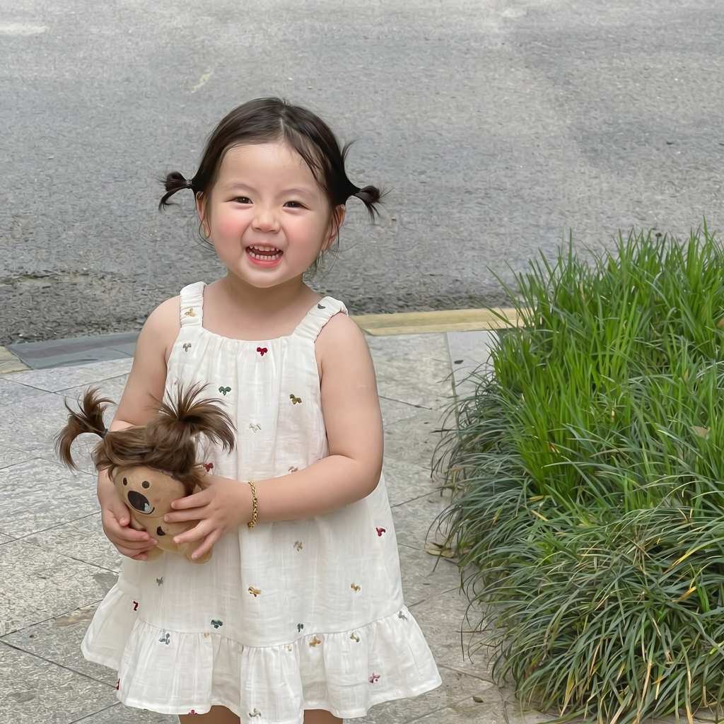 Little Soda - Váy Bé Gái Đầm Hai Dây Vải Tơ Thêu Ngựa Pony Cao Cấp Phong Cách Hàn Quốc Cho Bé 1.5 - 5 Tuổi (8-22kg)