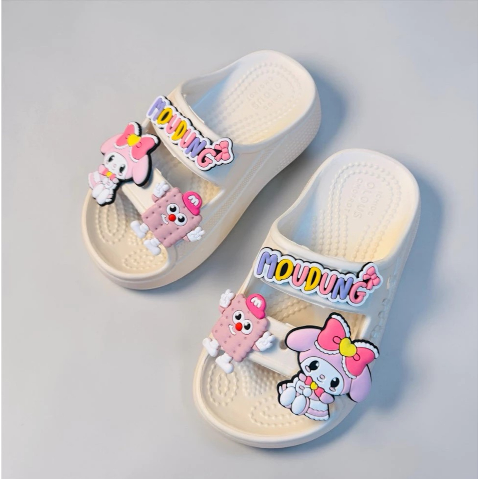 Dép Bánh Mì 2 quai Bé Gái Đính Charm Thỏ Koromi Dễ Thương, Dép Quai Ngang Mềm Nhẹ Chống Trượt