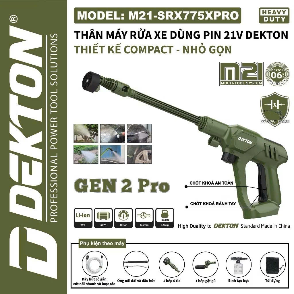 Máy Rửa Xe Dùng Pin 21V DEKTON M21-SRX775XPRO Chân Pin Phổ Thông