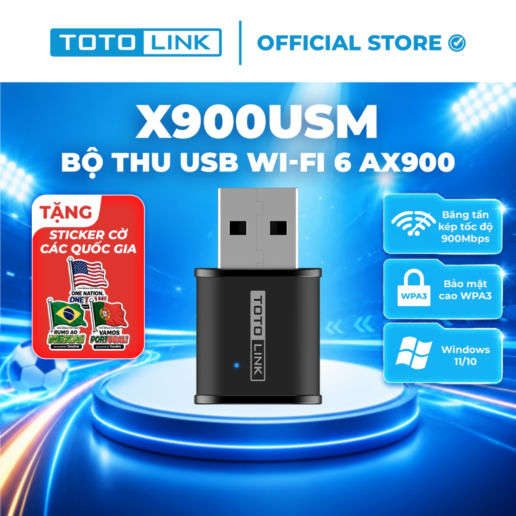 [Hoả Tốc] Bộ thu USB Wi-Fi TOTOLINK X900USM - USB chuẩn Wi-Fi 6 AX
