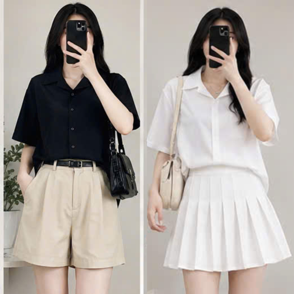 Bigsize Áo sơ mi trắng nữ tay ngắn form rộng kiểu áo sơ mi nữ  mặc đi làm công sở học sinh sinh viên đều đẹp mã smhs