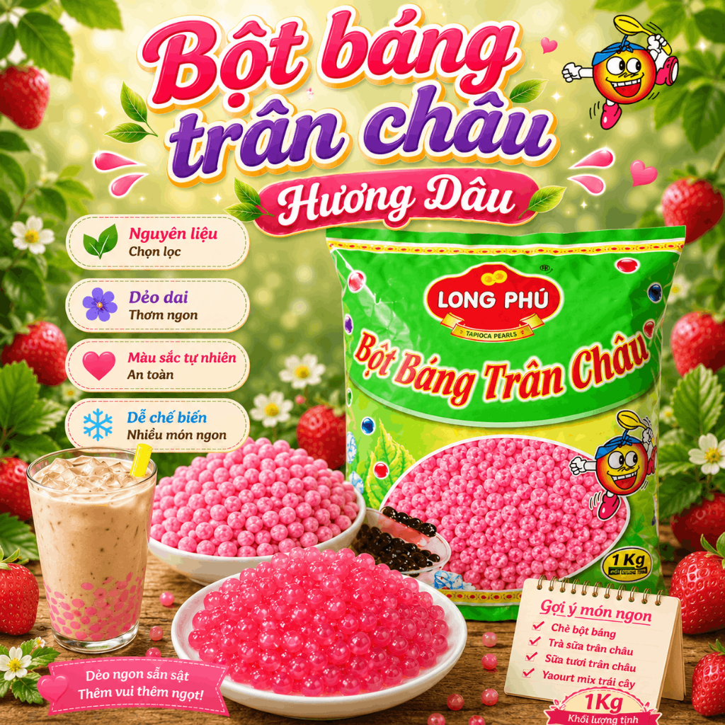Bột Báng Trân Châu LONG PHÚ gói 1kg - Topping, Nguyên Liệu Trà Sữa, Chè.