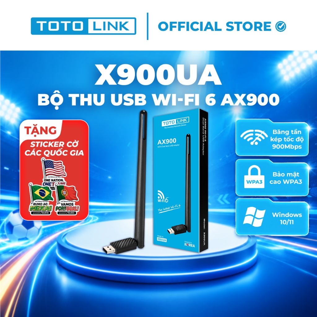 [Hoả Tốc] Bộ thu USB Wi-Fi TOTOLINK X900UA - USB chuẩn Wi-Fi 6 AX900 Mbps