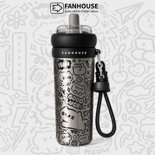 Bình nước giữ nhiệt Milky Tea Inox 316L phủ sứ 700ml, Ly giữ nhiệt Fan House ống hút trà sữa